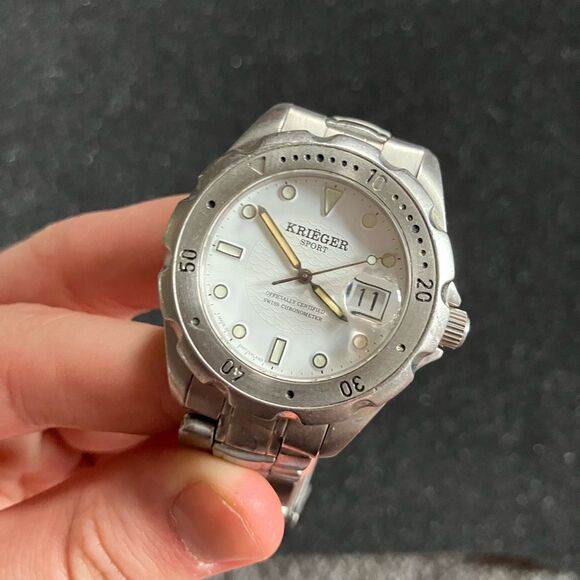 KRIEGER SPORT SILVER WHITE WATCH ADULT UNISEX CERTIFIED SWISS CHRONOMETER - Picture 3 of 8